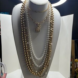 Elegant Gold and White Faux Pearl Necklace Set